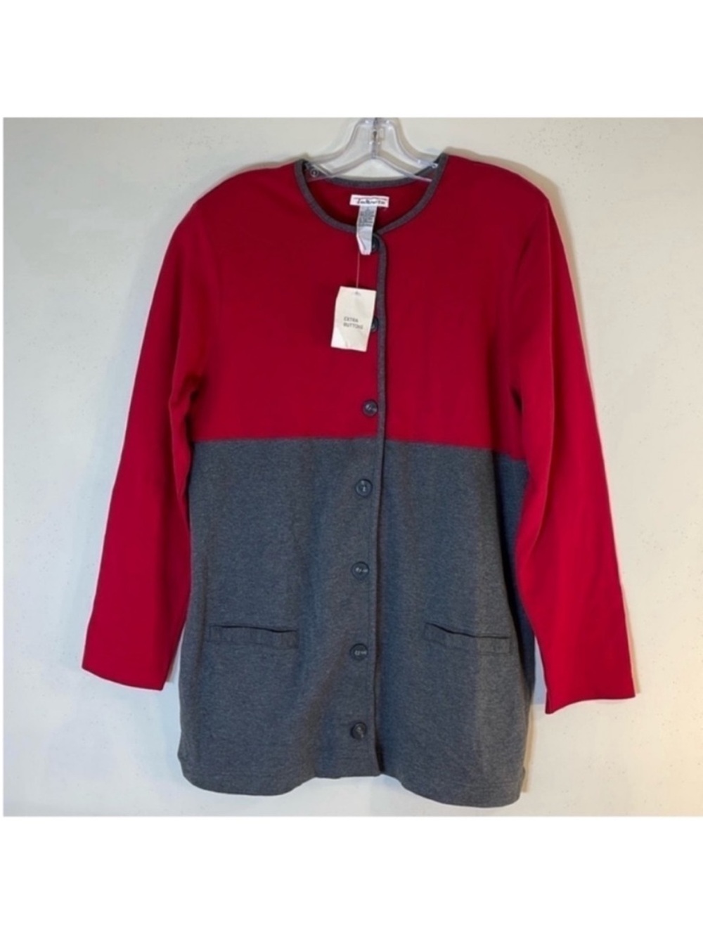 Talbots Red and Gray Button-Front Colorblock Jacket